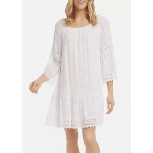 Karen Kane Amalfi‎ Coast Lace Boho White Romantic Peasant Dress Women's L NEW